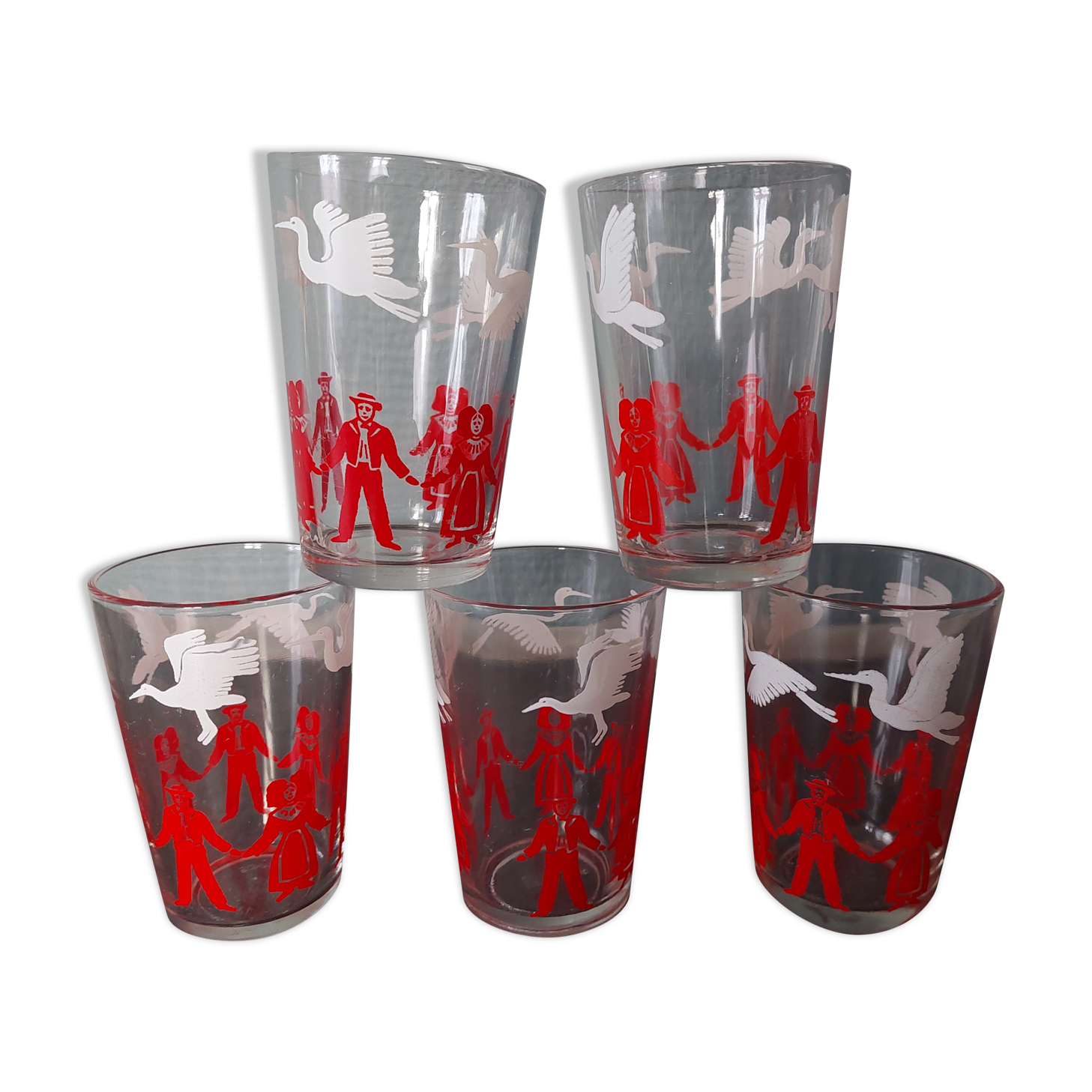 5 old glass vintage stork alsace