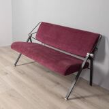 Vintage 70s burgundy fabric sofa Formanova design