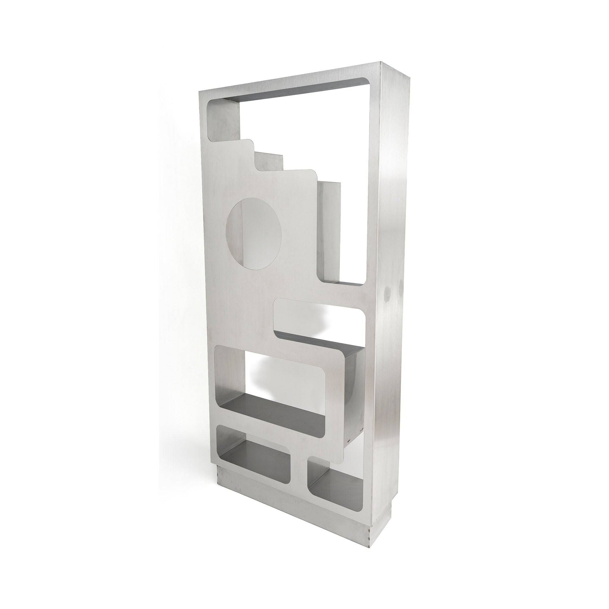 Pair of perforated stainless steel bookshelves by Capucine Cassaigne, France, 2026