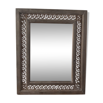 Mirror encadré bois et zinc décoratif 46cm x 56cm
