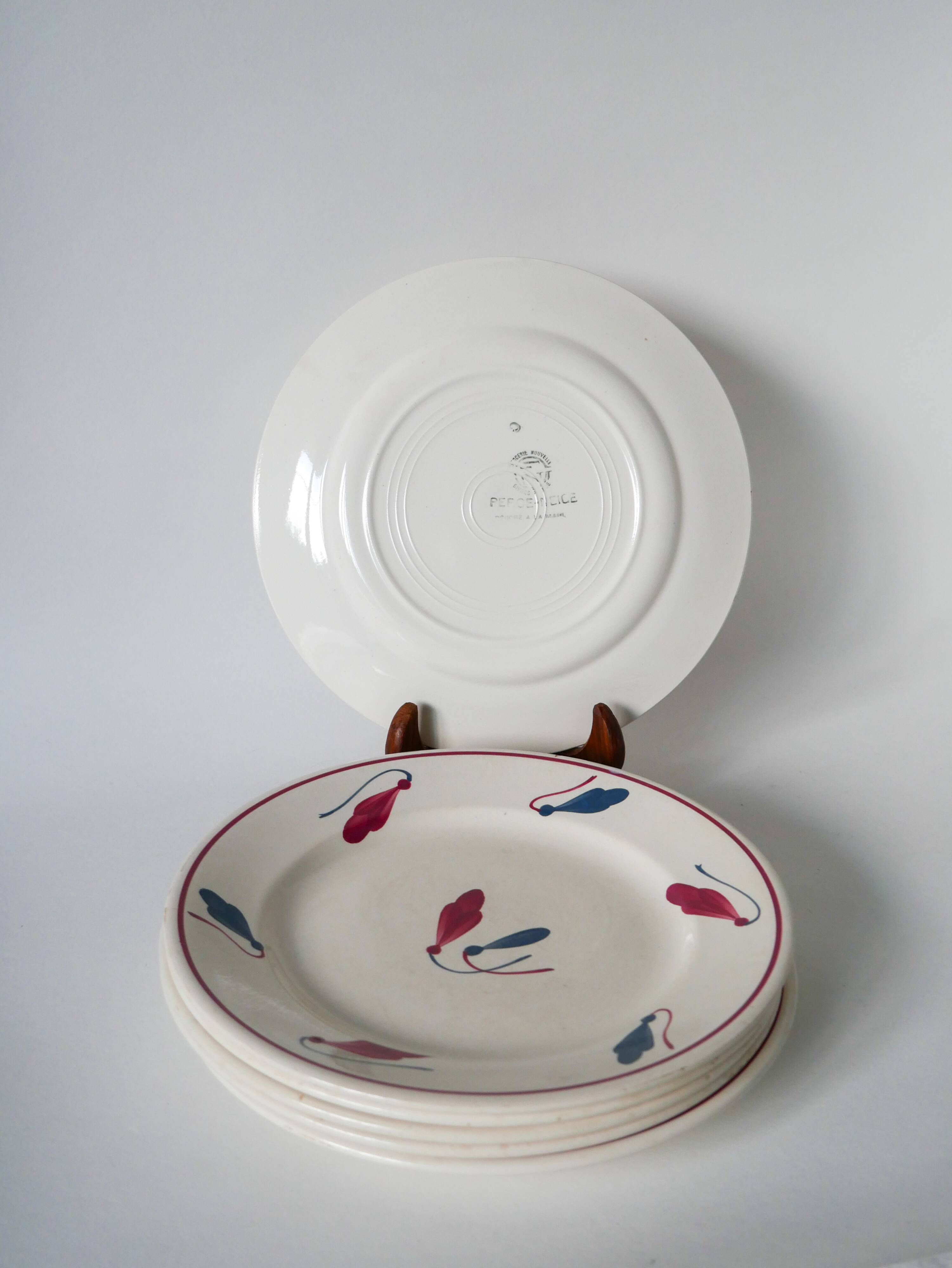 Set of 6 flat plates Givors model Perce-Neige 1950