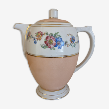 Teapot old pink flowers golden porcelain Limoges