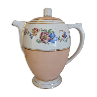 Théière vieux rose fleurs doré porcelaine Limoges