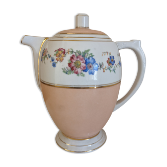 Teapot old pink flowers golden porcelain Limoges
