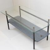 Table low 1950 metal double glass vintage 50's rockabilly coffee table