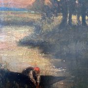 Painting "Landscape with washerwoman" cf. Théodore Rousseau XIX° + frame