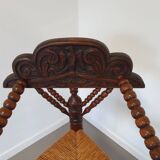 Dutch triangular turned wood corner chair rush seat knitting armchair
