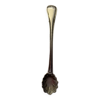 Christofle silver metal salt spoon with mesh and shell decoration