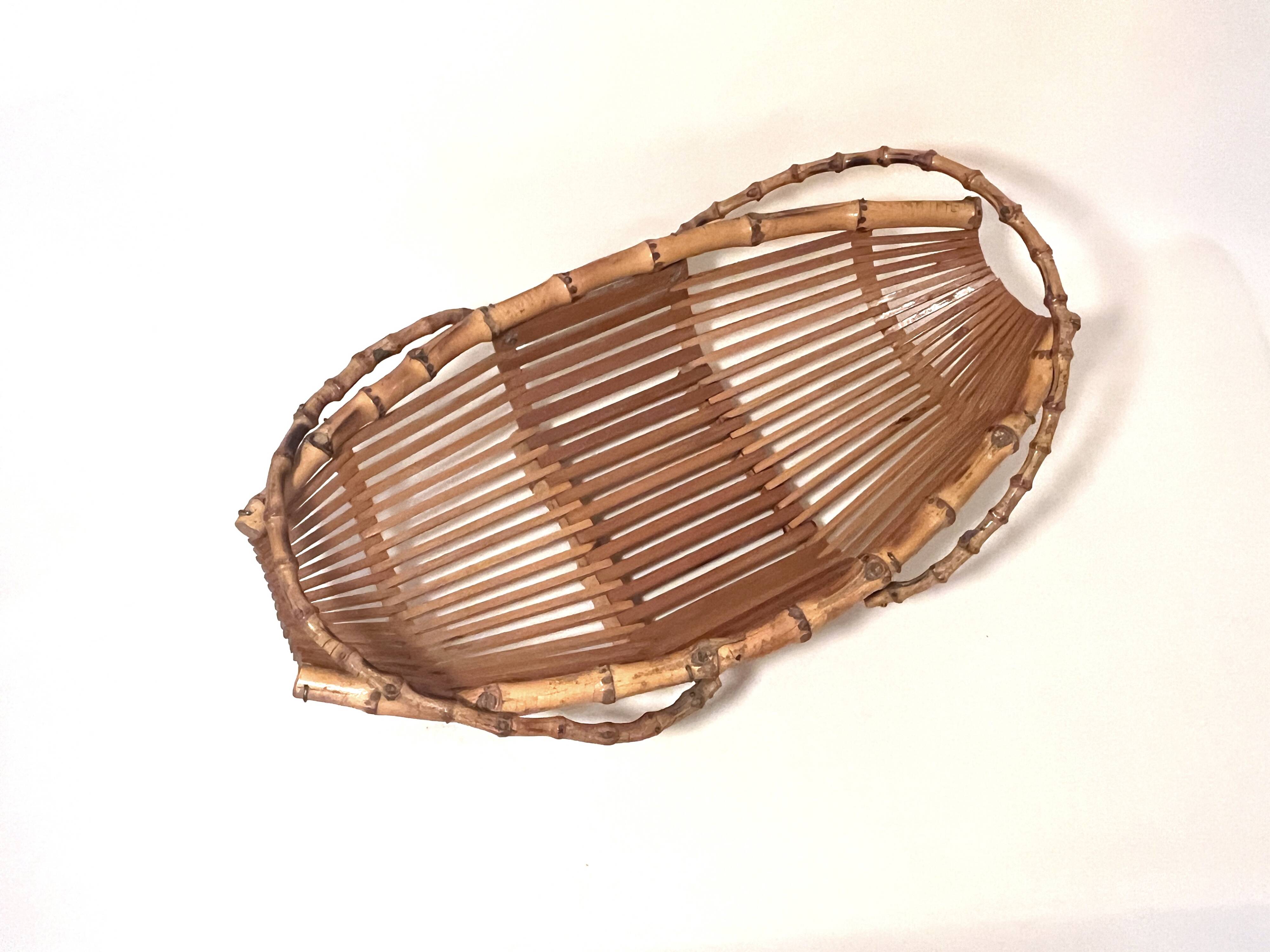 Vintage bamboo rattan wicker basket 1960s country chic