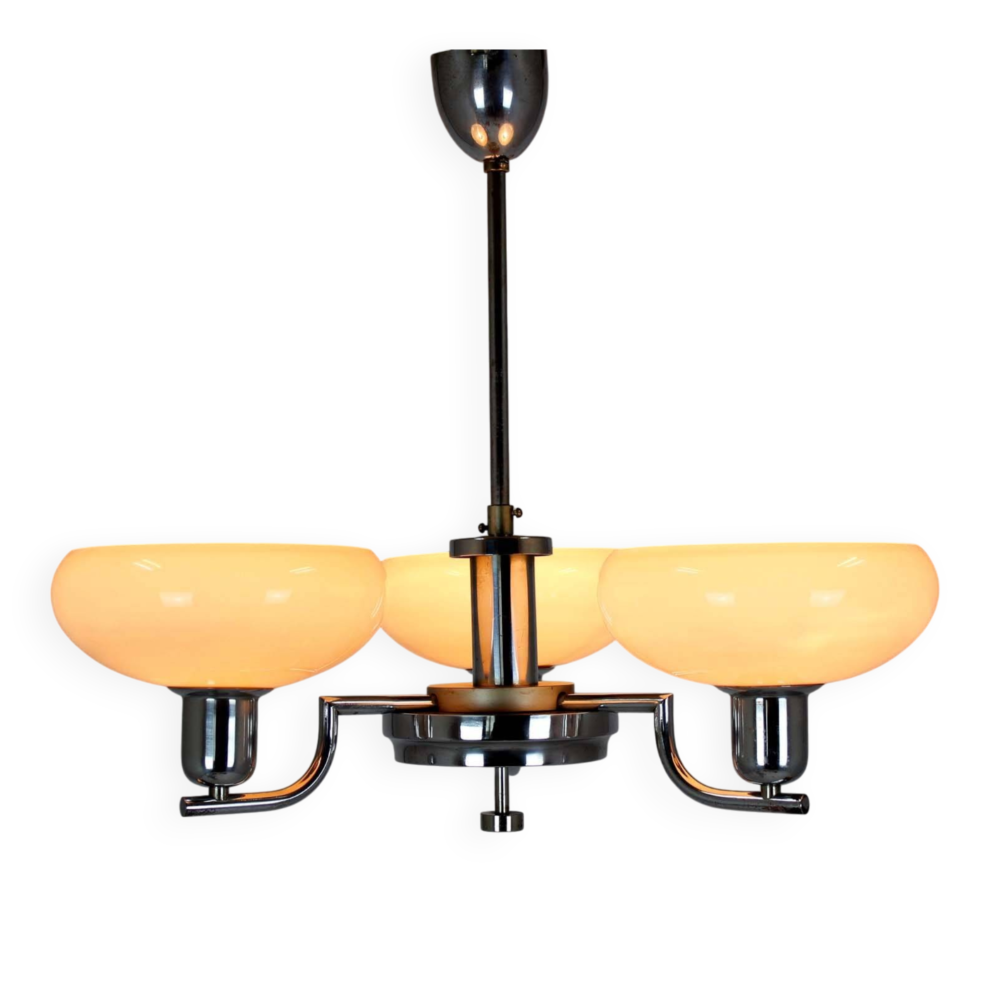 Lustre Art Déco Bauhaus chromé de Napako, ancienne Tchécoslovaquie, 1940