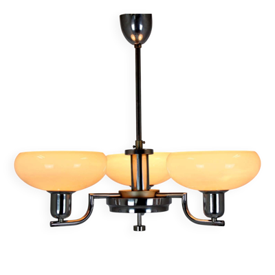 Lustre Art Déco Bauhaus chromé de Napako, ancienne Tchécoslovaquie, 1940