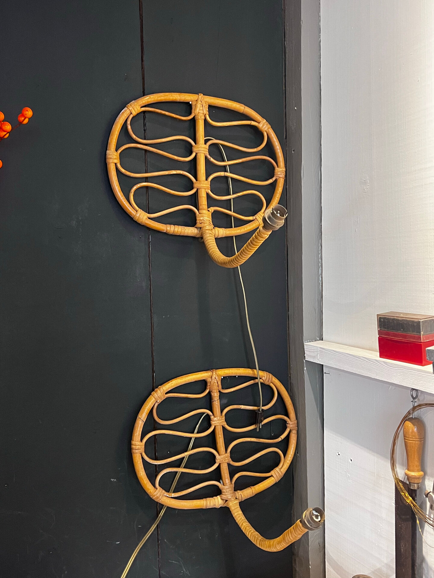 Pair of rattan wall lights