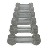 6 Portieux Art Deco knife rests in transparent moulded glass, French glassware from the 1930s.