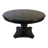 Circular table in blackened wood, central baluster leg