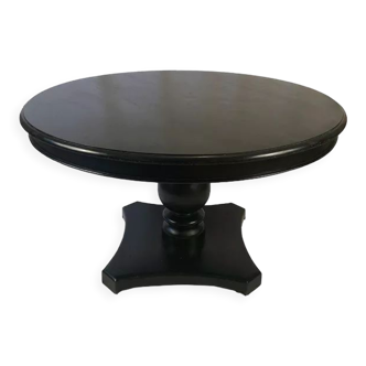 Circular table in blackened wood, central baluster leg