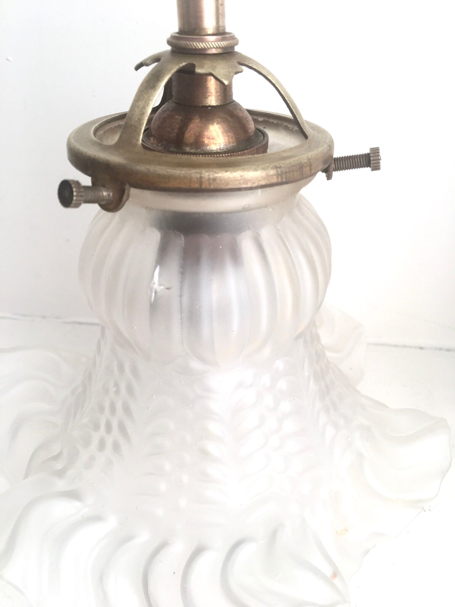 Glass wall light and brass swan collar, 1900