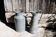Ancient milk pot and broc in zinc paints grey