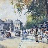 Painting "Bouquiniste - Quais de Seine" Paris Watercolor circa 1950 signed + frame
