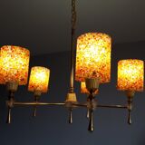 Pendant lamp with 5 tubes of lights in perspex granite orange vintage 60