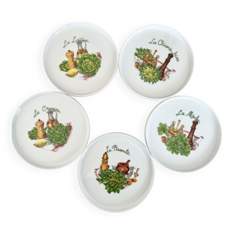Service vintage salad plates 5 pieces porcelain L'Hirondelle
