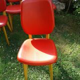Set of 6 chairs in wood covered with red skai