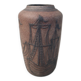 Mid Century Modern Ceramic Floor Vase – Vintage Maritime Ship Design –