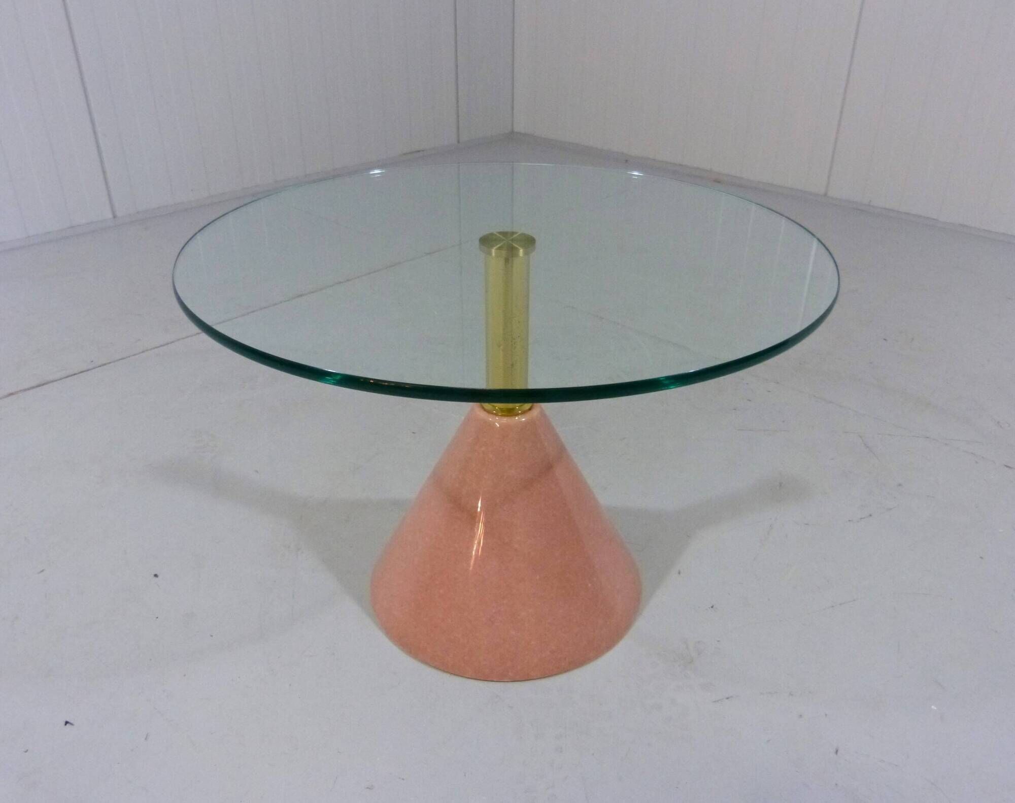 Pink natural stone & glass side table 1980’s Italy