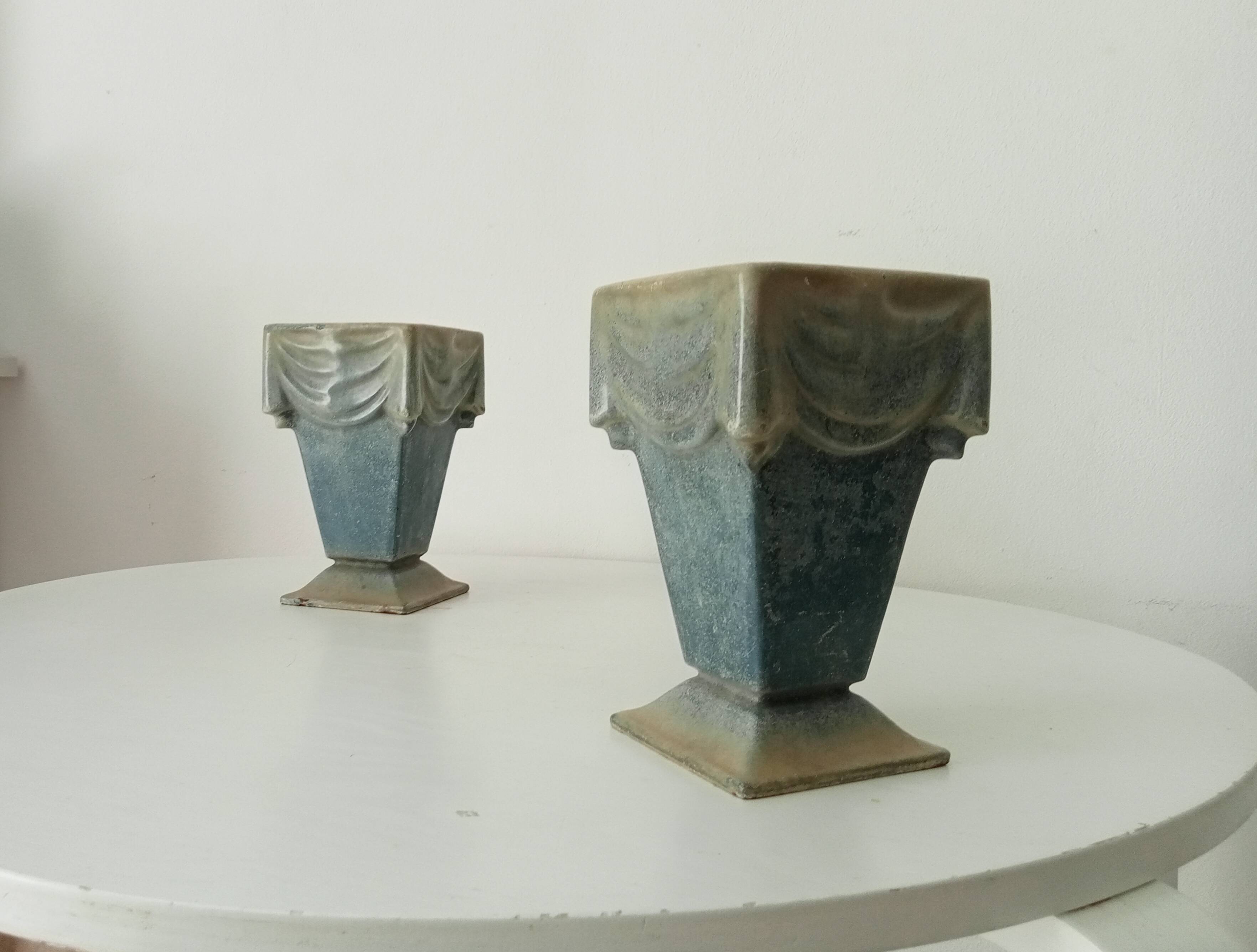 Pair of old art deco vases in enameled cast iron