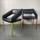 Pair of metal and leather armchairs / Green & Red