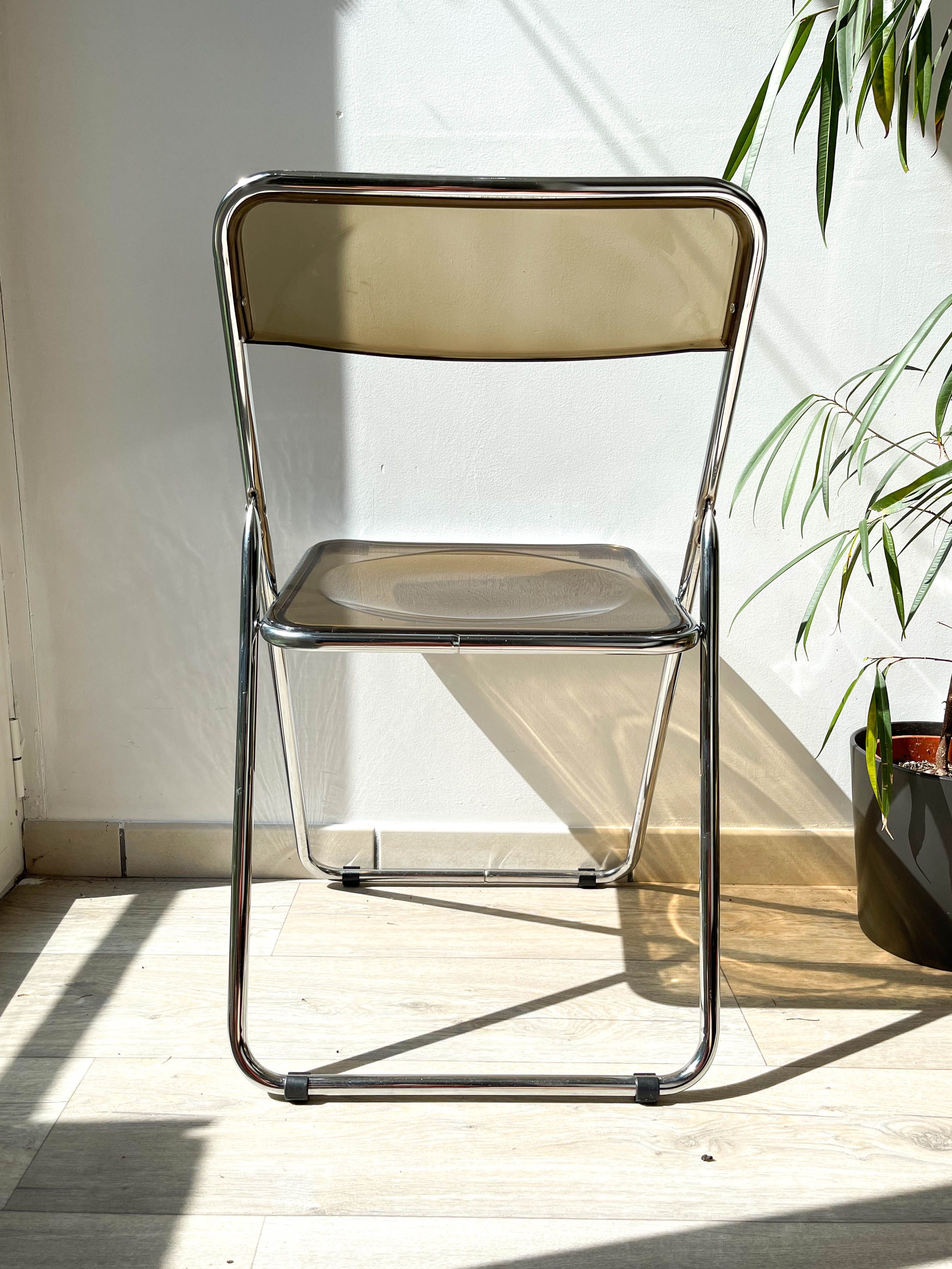 Folding chair chrome and plexi smoked 70s