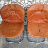 Series of 4 chairs Sabrina design Gastone Rinaldi for Rima, tawny leather, 1970