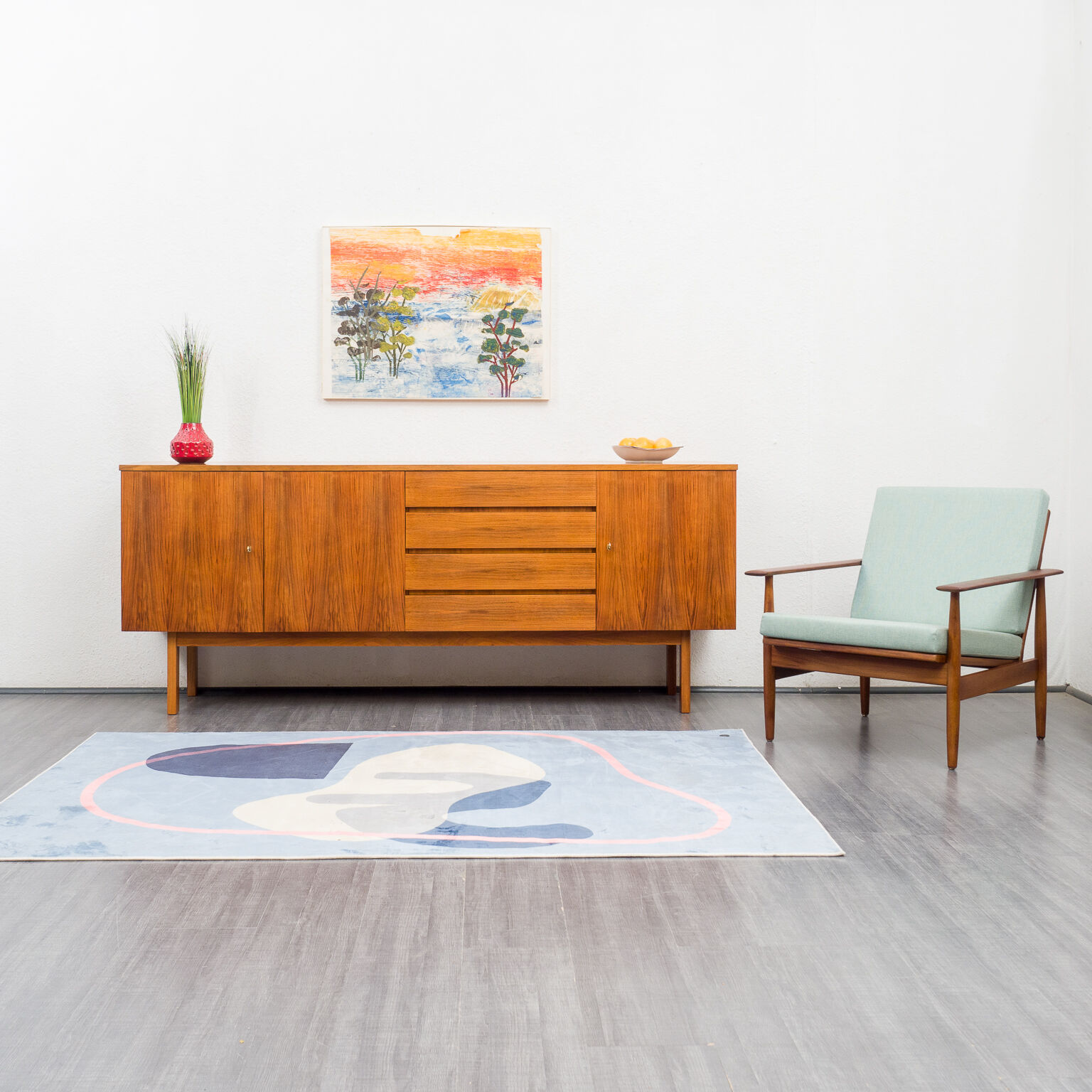 Enfilade années  60, noyer, restauré, 200cm
