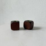 Pair of 1960s teak and brass "dice" candlesticks
