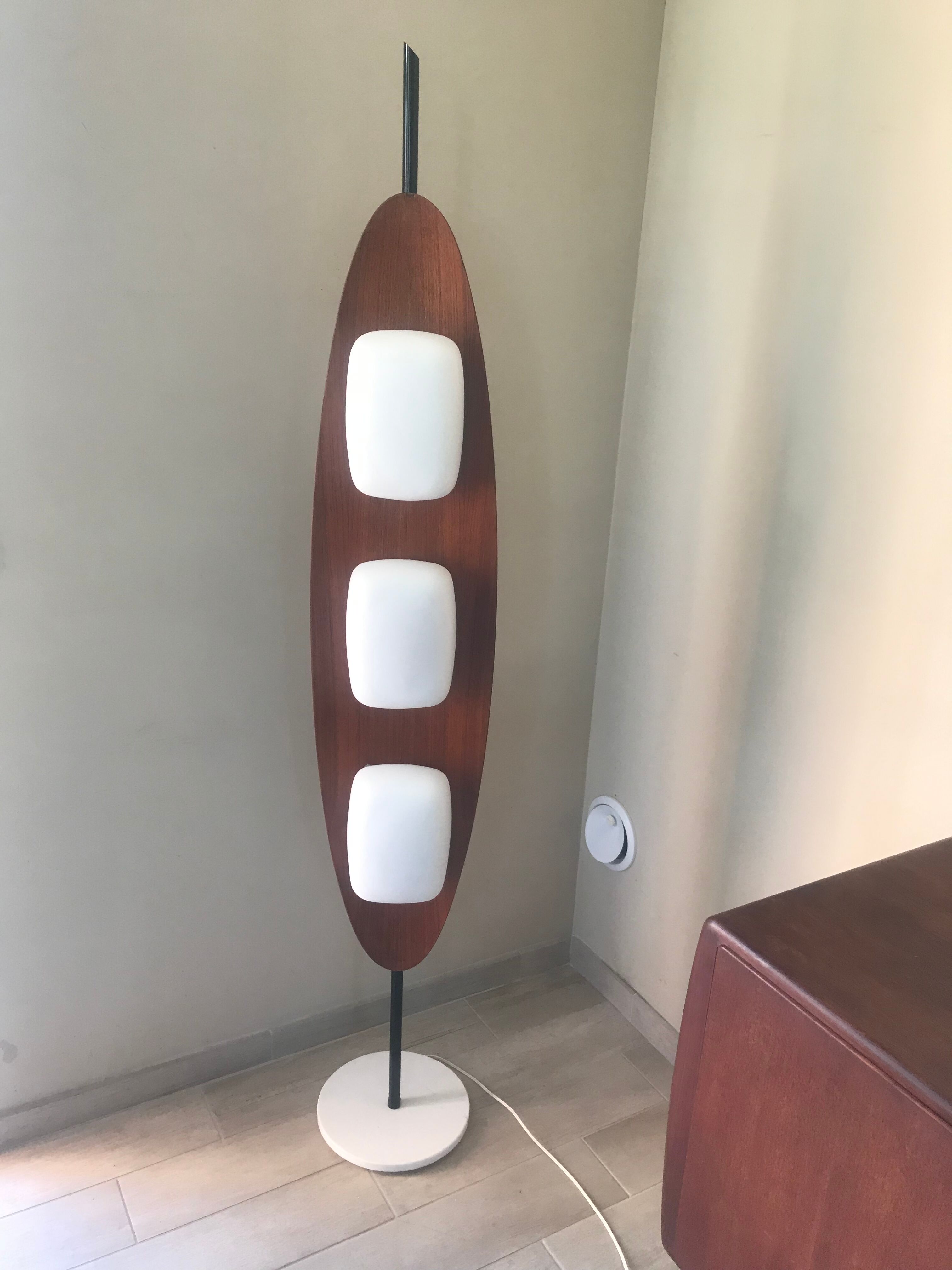 Floor lamp surf teak and opalines design gioffredo reggiani 1960
