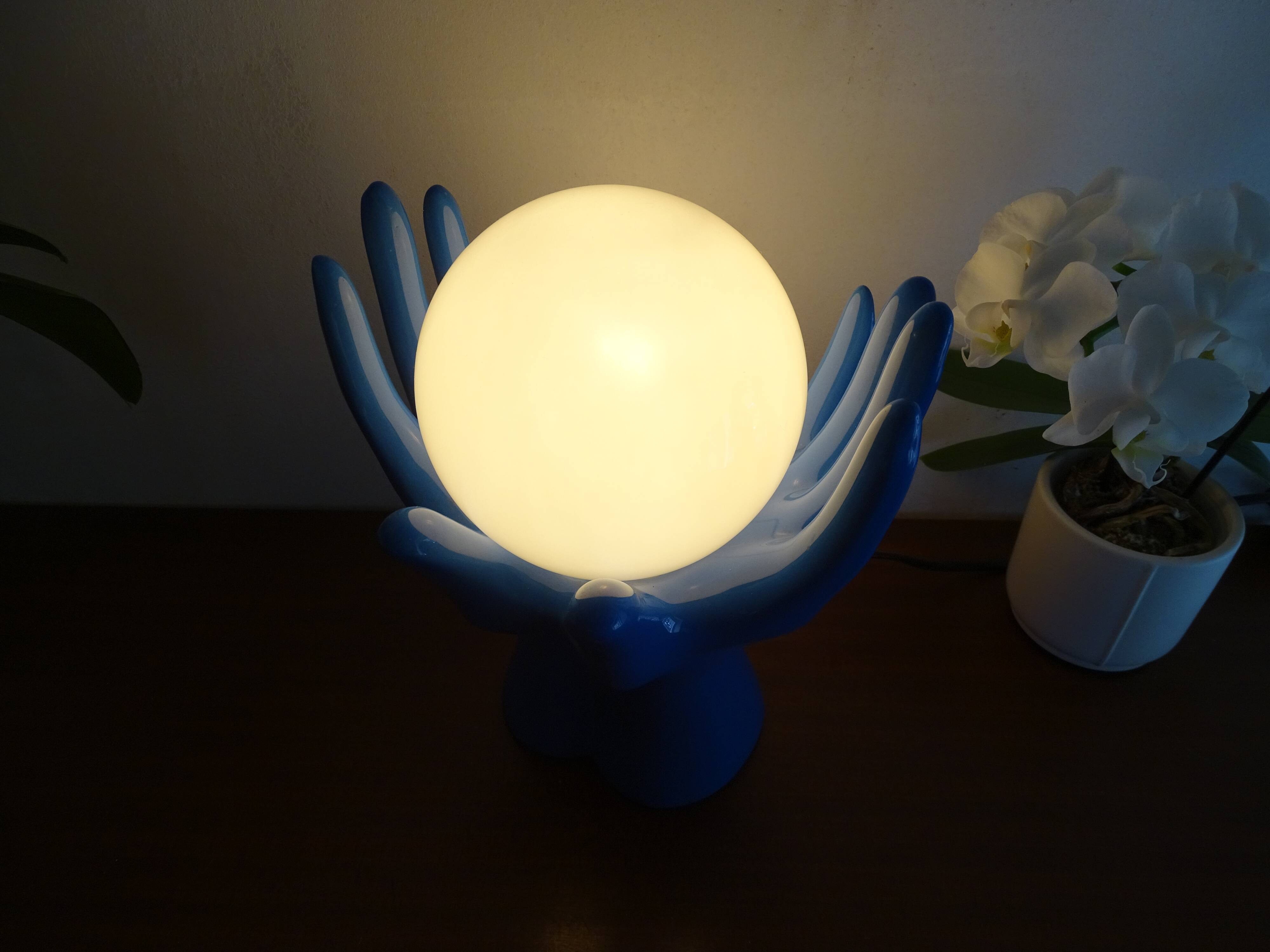 Lampe main céramique globe boule design vintage 1970