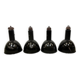 Set of 4 Industrial Bauhaus Black Enamel Pendant Lamps, 1960s