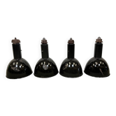 Set of 4 Industrial Bauhaus Black Enamel Pendant Lamps, 1960s