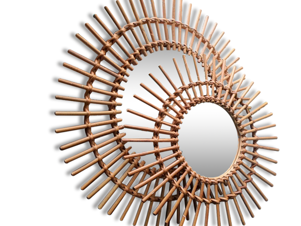 Set De 3 Miroirs Soleil En Rotin - Diamètre 28cm Pour Décoration Bohème Ou Ethnique