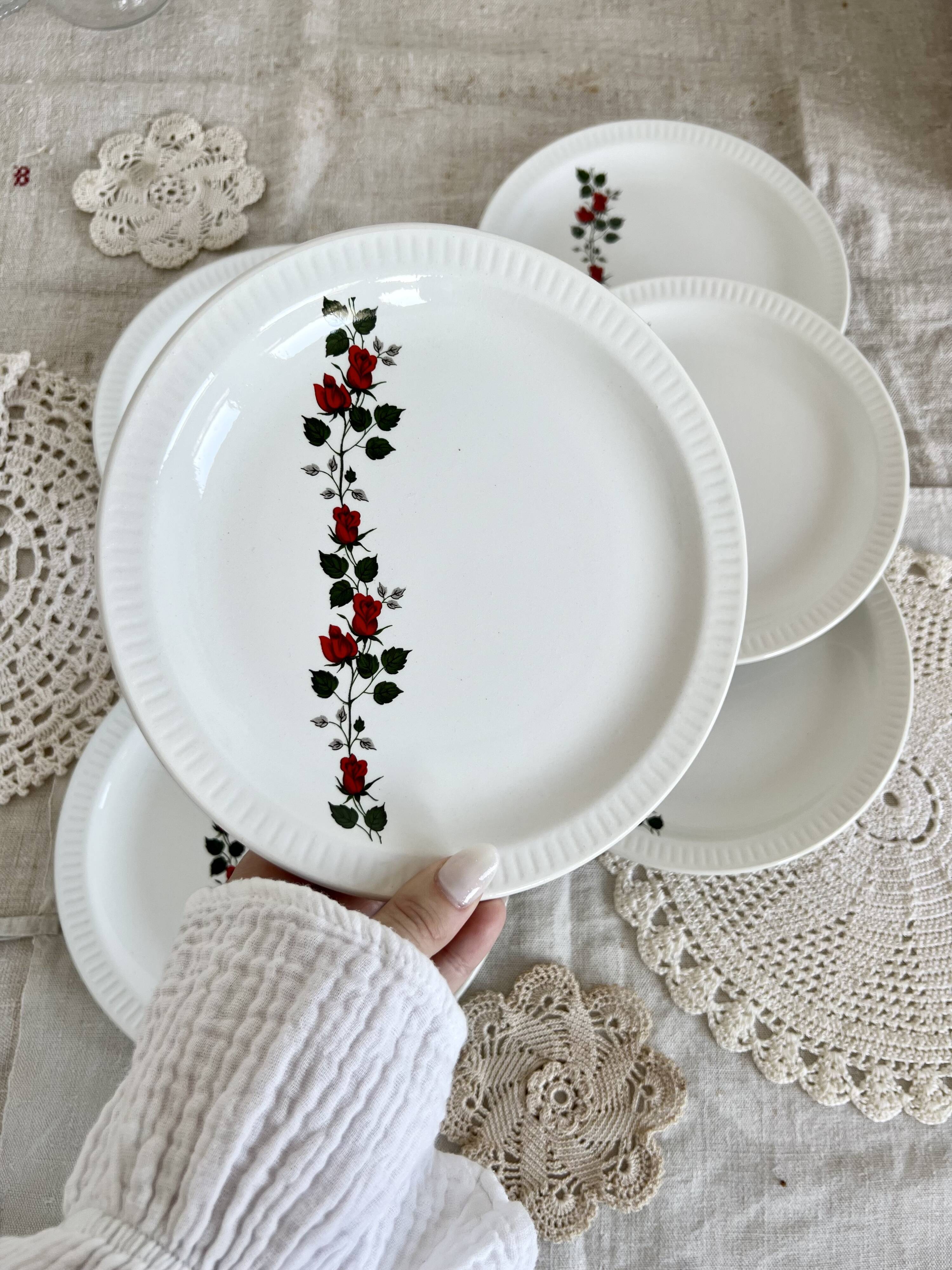 Assiettes à Dessert Pickmans – Décor Rose – Faïence – Espagne – Occasion