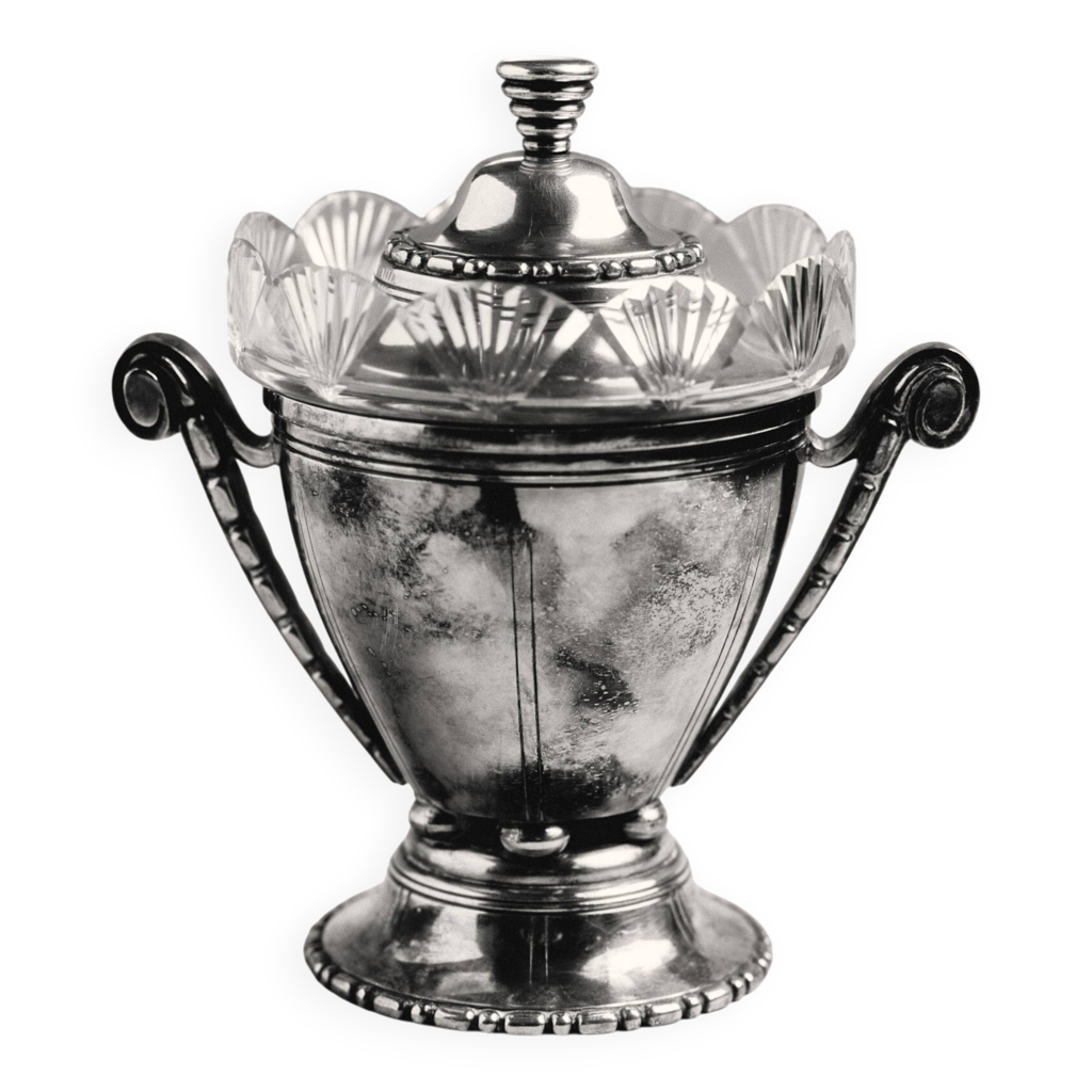 Bonbonnière/sucrier antique en métal argenté - France