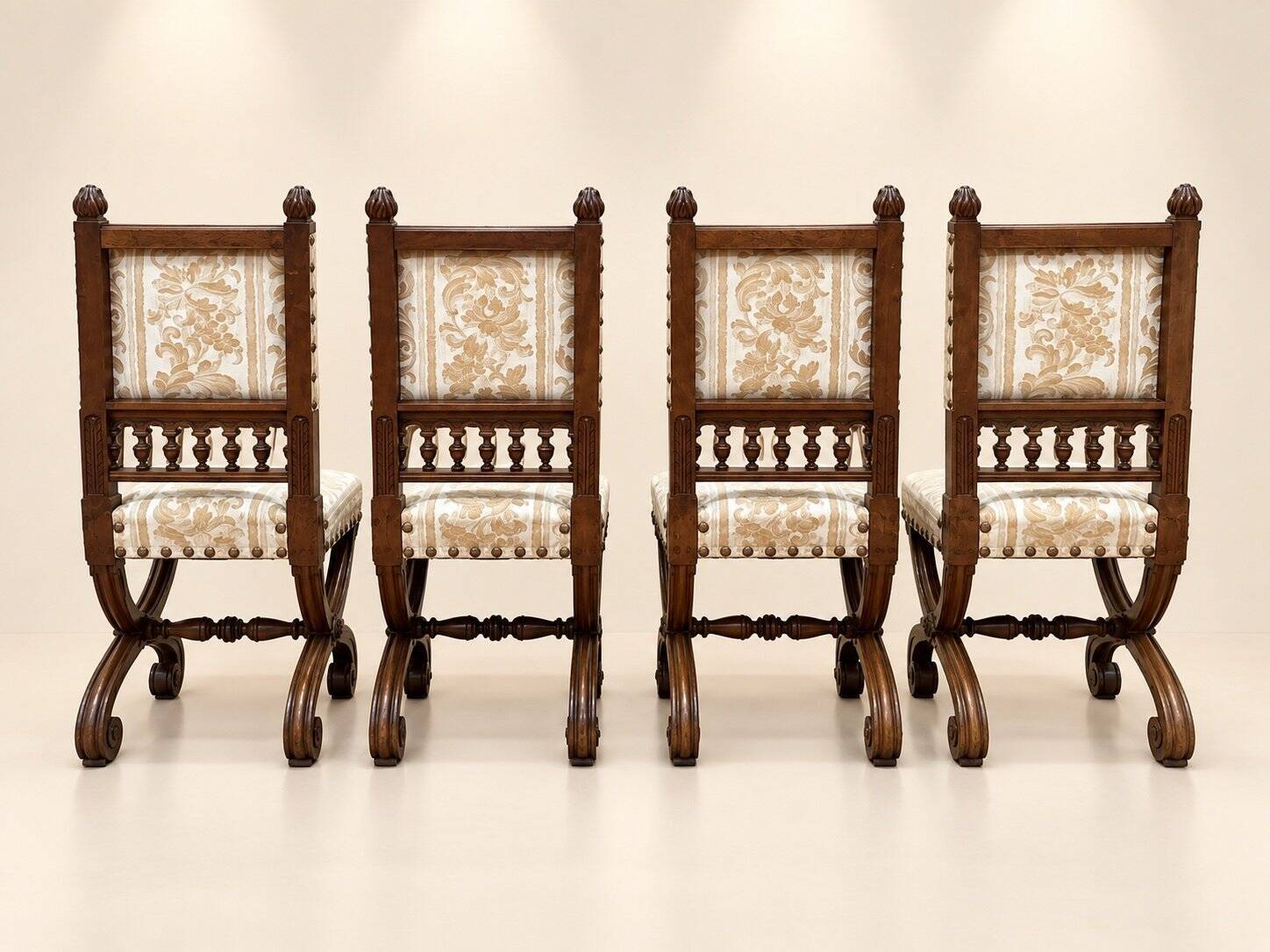 Set of 4 High Renaissance Chairs Carved Walnut 19th Century