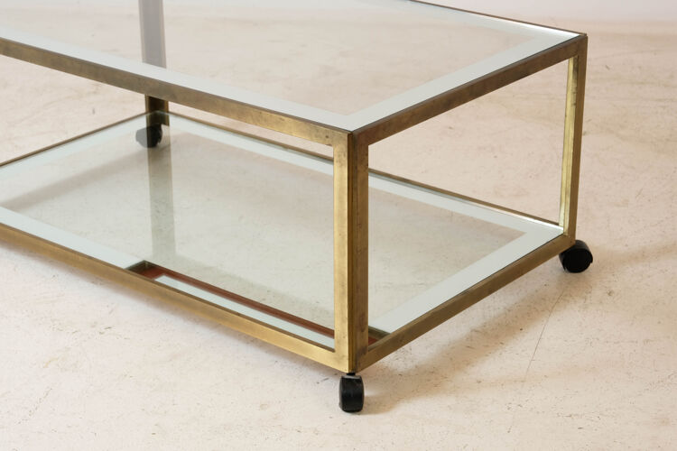 Brass coffee table, glass and mirror. 1970's