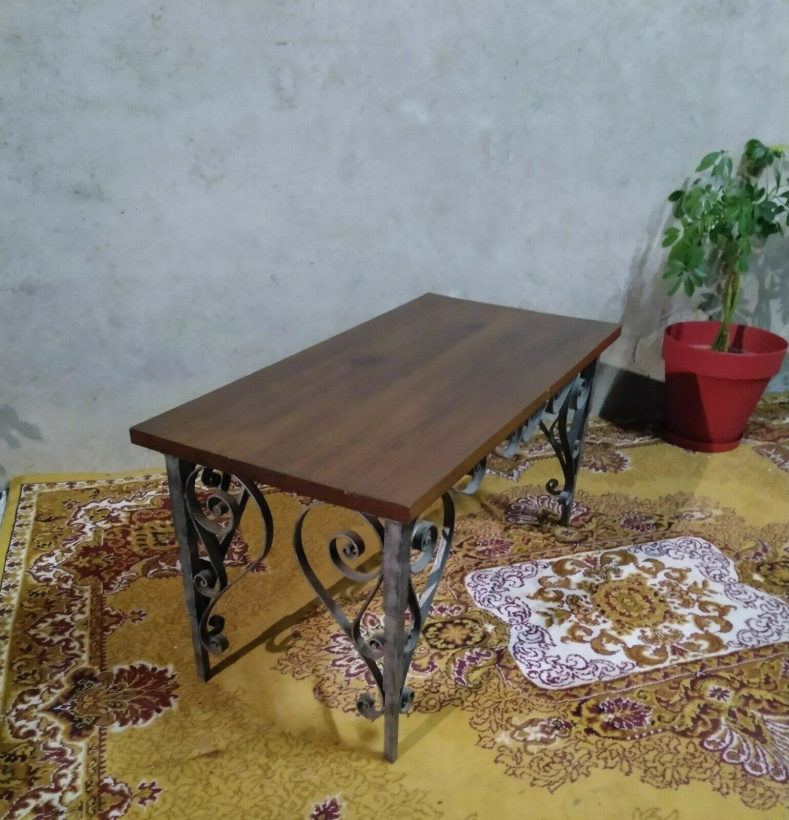 Wrought iron coffee table and wood