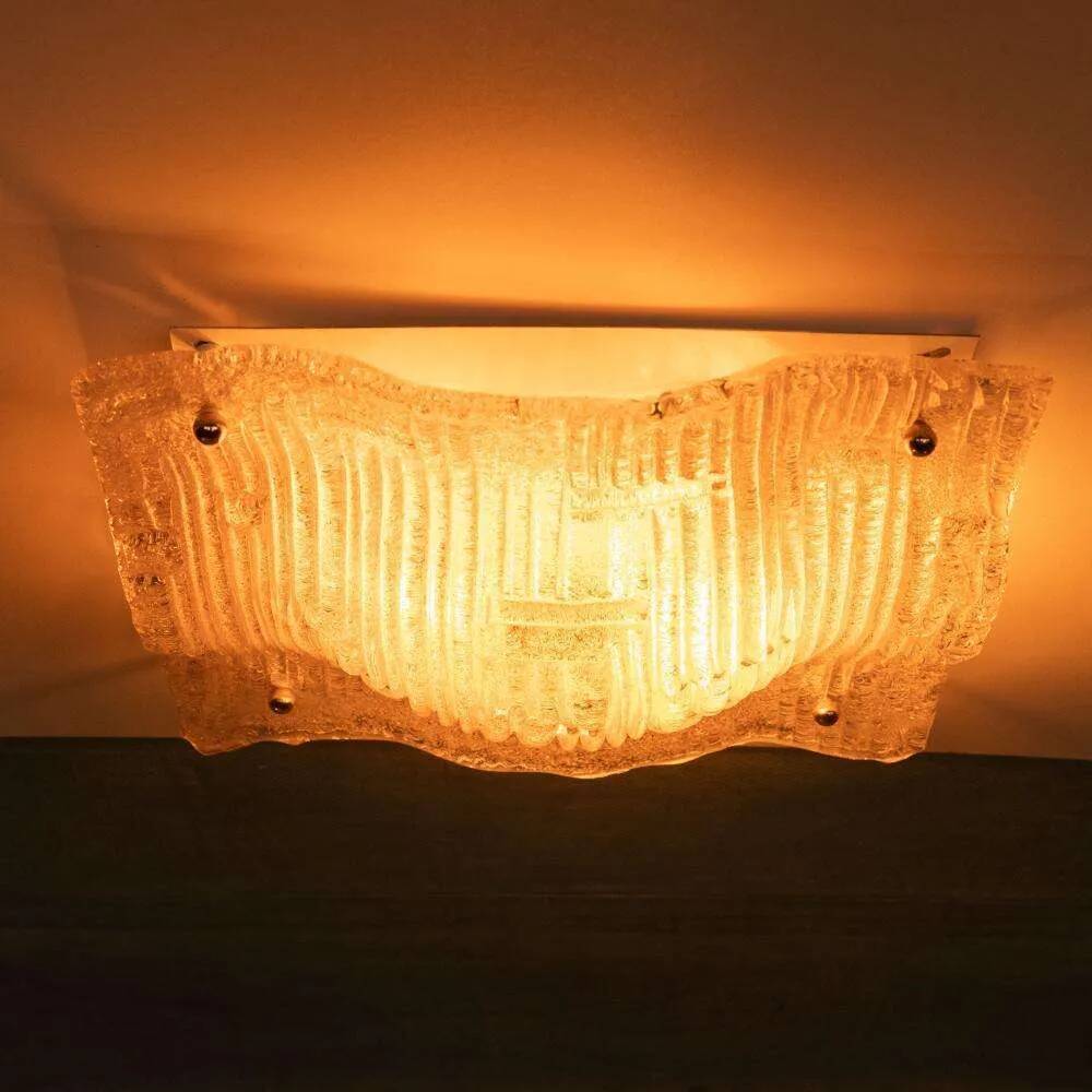 Space age curved glass ceiling light, vintage glass wall lamp.