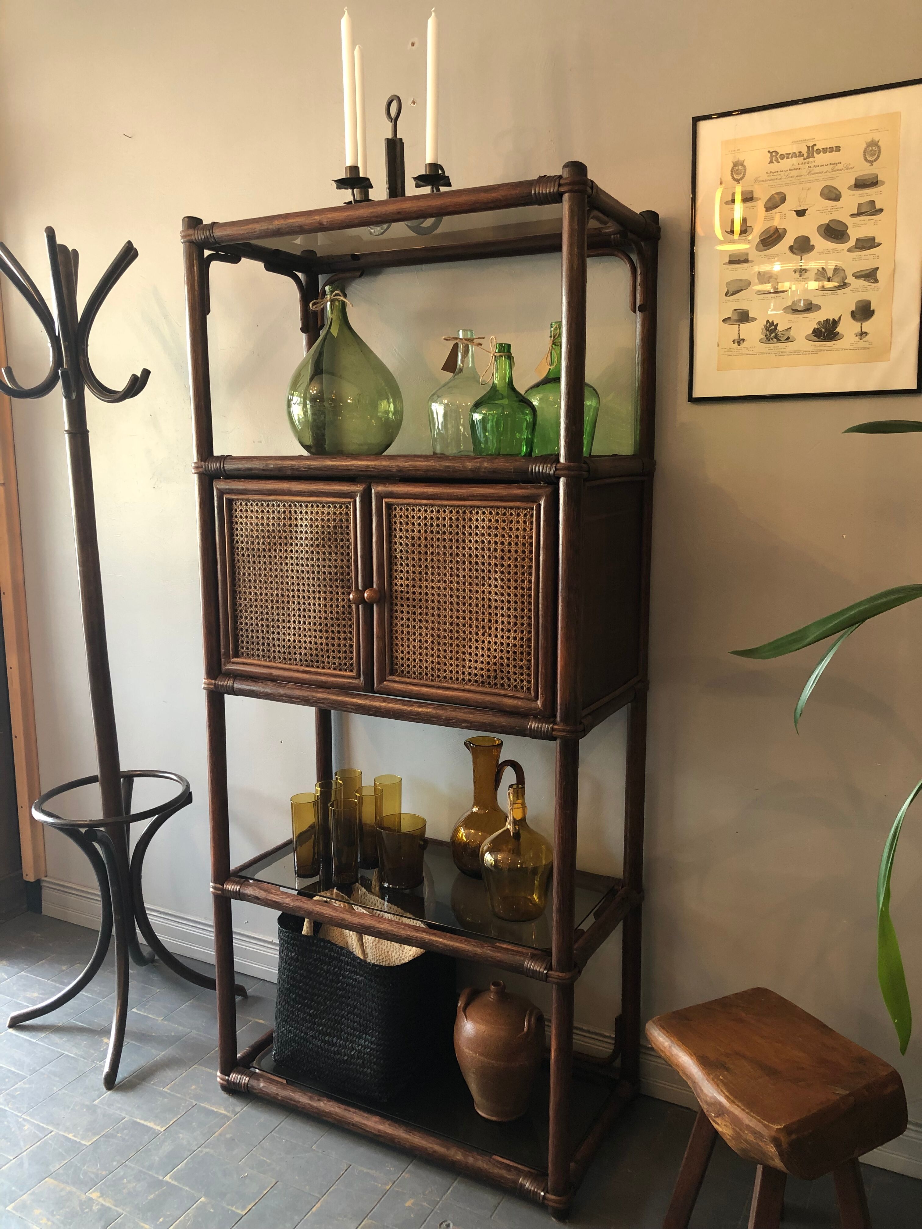 Bamboo and rattan bookcase 70s-80s