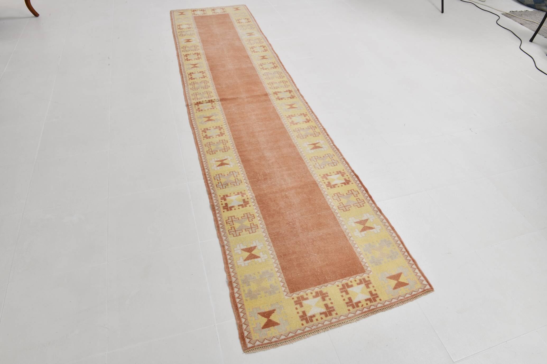 3x11 Pumpkin Orange & Yellow Runner Rug, Handwoven Turkish Runner, 81x344Cm