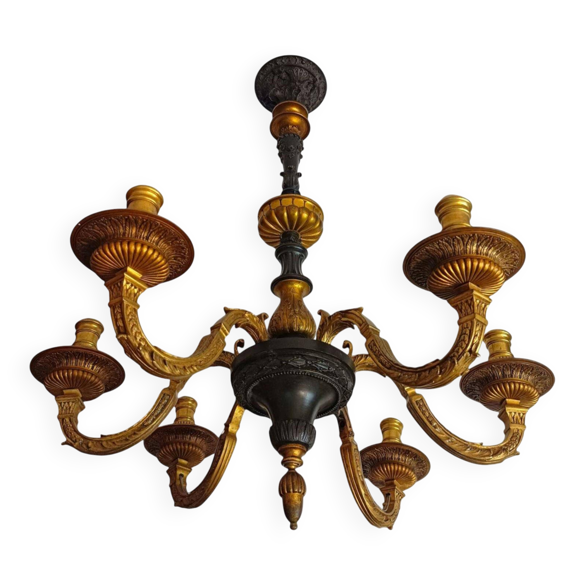 Lustre victorien bronze doré et patiné, Belle Époque ~1880