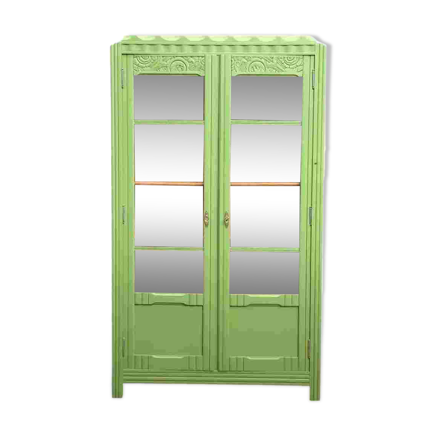 Armoire parisienne vitrée art déco 1930 kaki