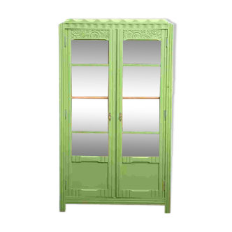 Armoire parisienne vitrée art déco 1930 kaki