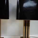 Paire de lampes de table JLB Hollywood Regency en laque noire et laiton doré, 1970s